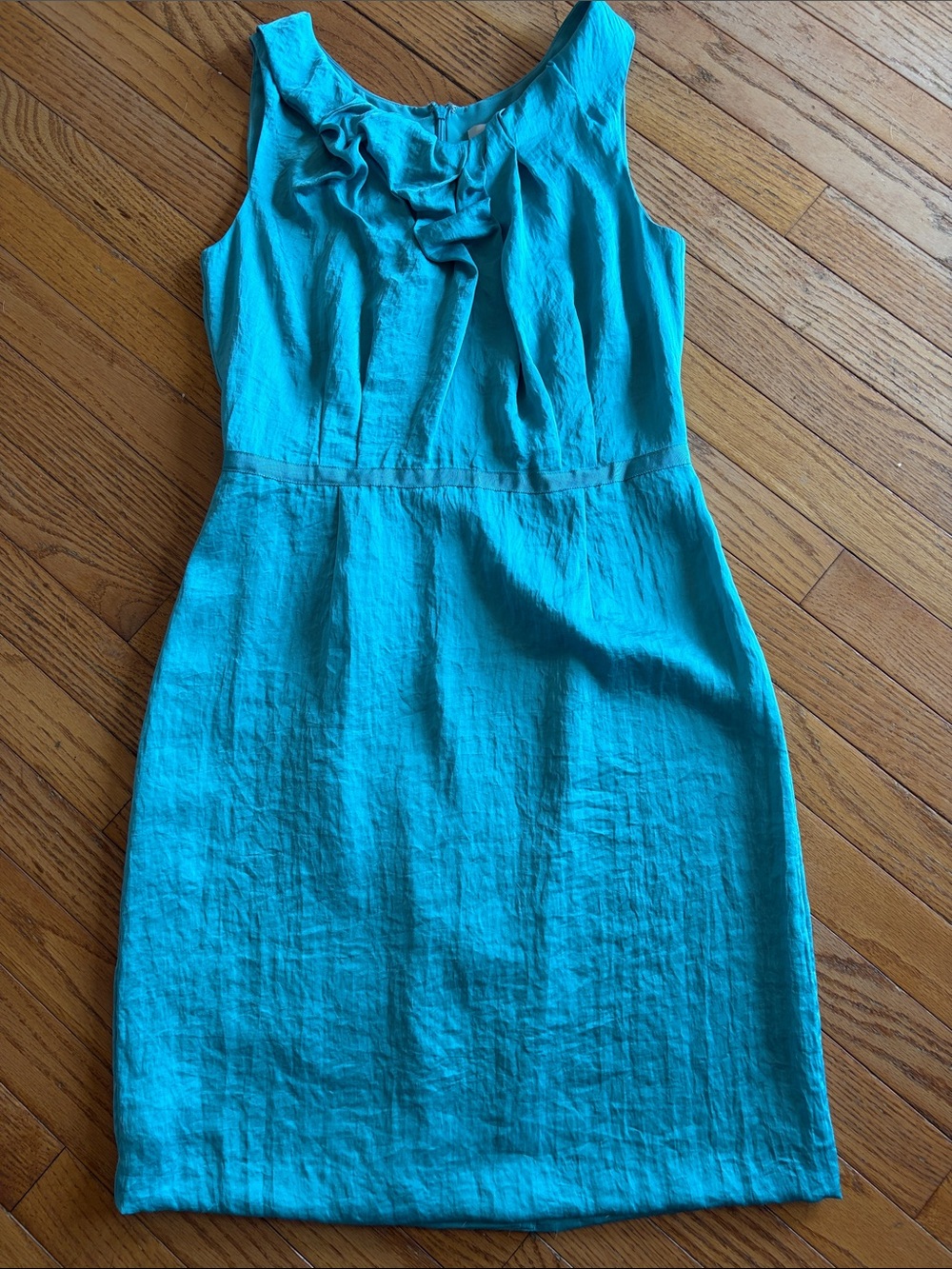 LOFT Teal Sleeveless Ruffle-Neck Midi Dress